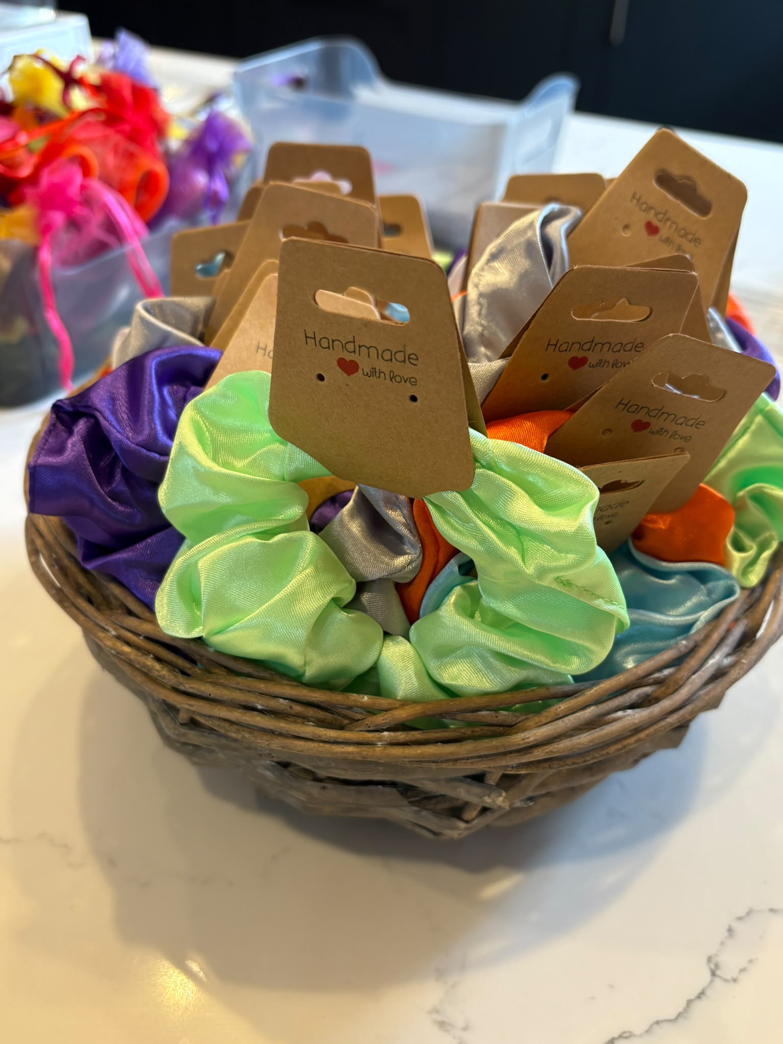 Stride Bright — colourful satin scrunchies