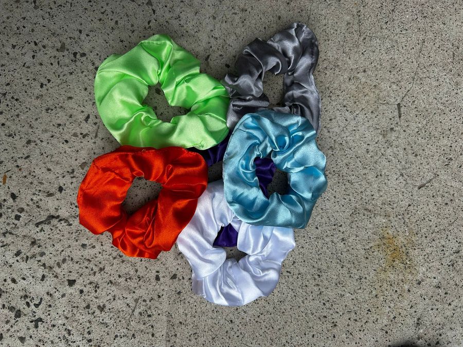Stride Bright — colourful satin scrunchies